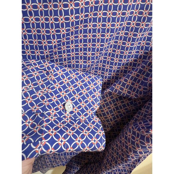 Men's Designer Kiton Cotton Blue Button Down Dress Shirt Orange Print 17.5 x 44 - Picture 6 of 8